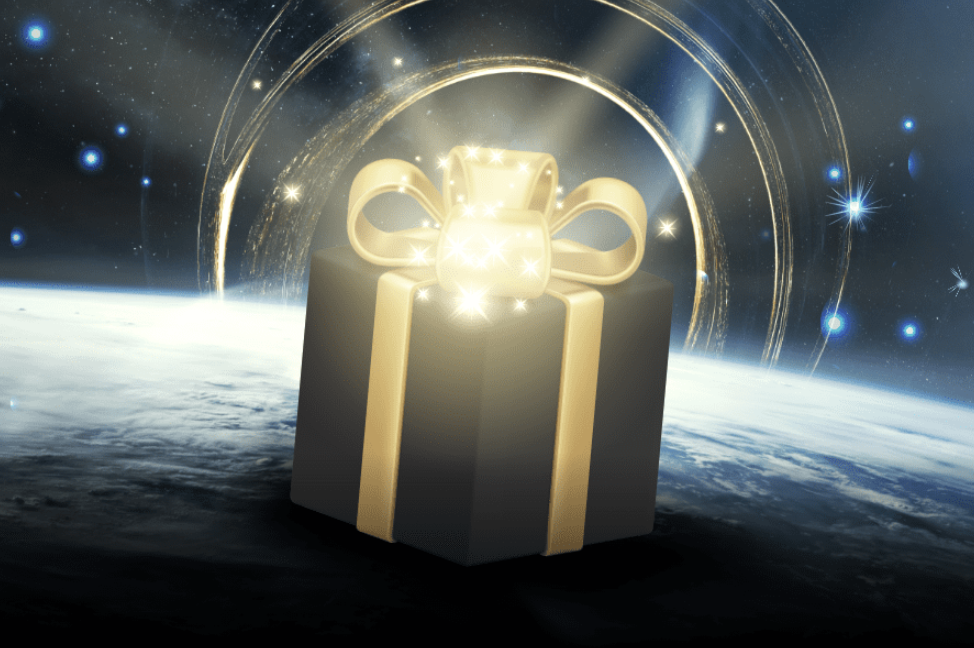 Gift box floating in space